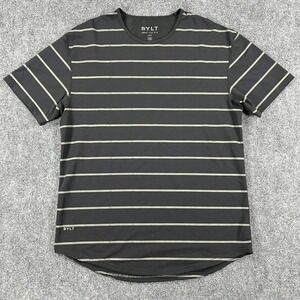 BYLT Drop Cut Lux Shirt Mens XL Black Stripe Curved Hem Crewneck Performance Tee
